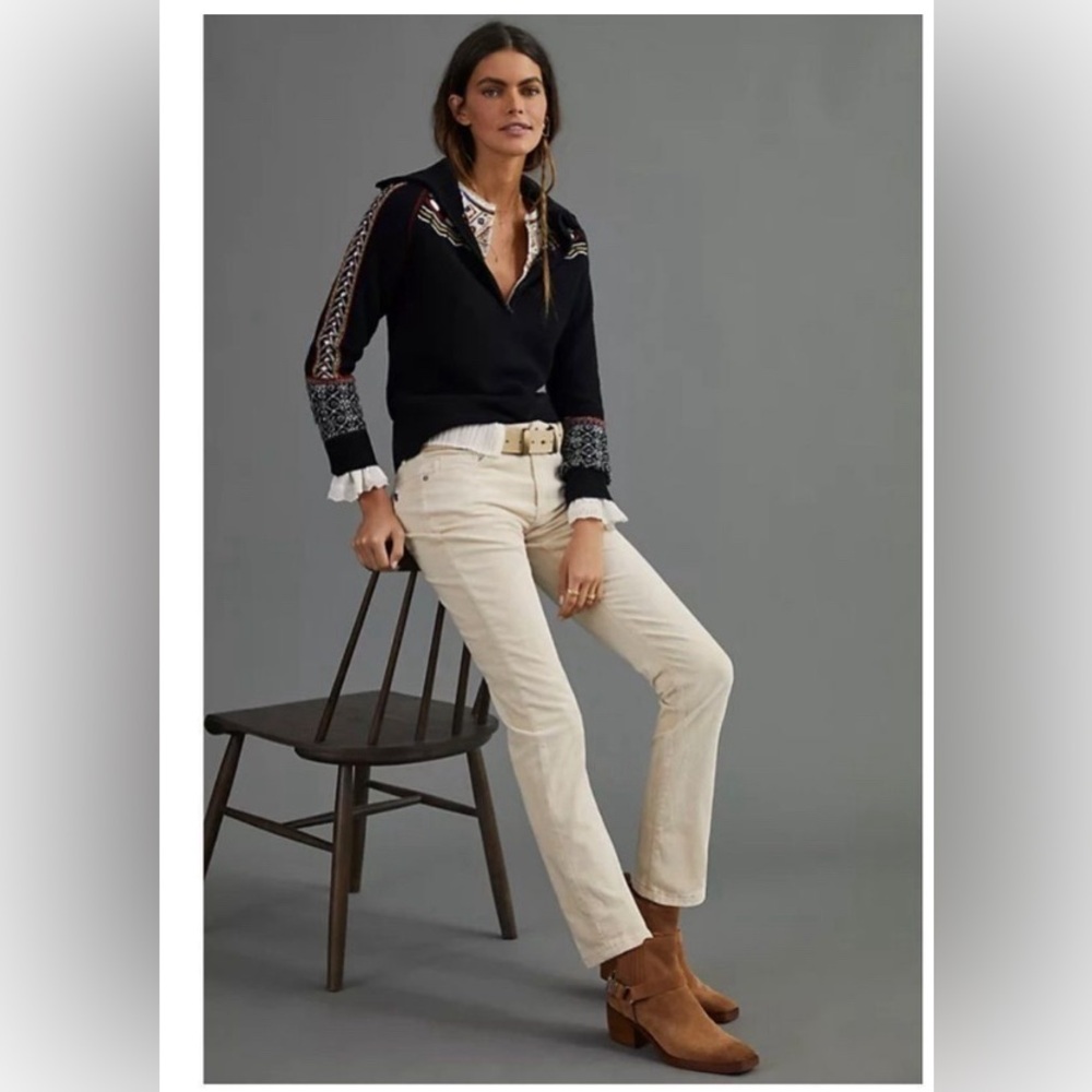 Anthropologie Pilcro Slim Boyfriend Corduroy Pants in Cream